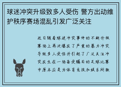 球迷冲突升级致多人受伤 警方出动维护秩序赛场混乱引发广泛关注